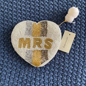 Mrs. Change Purse Heart Shape White Silver and Gold Bridal Gift
